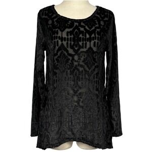 White Stag Black Velvet Burnout Sheer Mesh Top Womens S Gothic Boho Long Sleeve